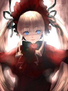 Rating: Safe Score: 0 Tags: 1girl bangs blonde_hair blue_eyes bonnet bow bowtie flower hat image long_hair looking_at_viewer red_dress rose shinku solo twintails upper_body very_long_hair User: admin
