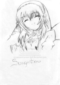 Rating: Safe Score: 0 Tags: 1girl closed_eyes closed_mouth english_text facing_viewer flower greyscale hairband image long_sleeves monochrome rose simple_background smile solo suigintou upper_body white_background User: admin