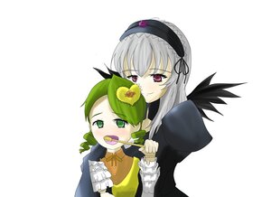 Rating: Safe Score: 0 Tags: 2girls black_wings dress frills green_eyes green_hair hairband image kanaria long_hair long_sleeves multiple_girls open_mouth pair silver_hair simple_background suigintou wings User: admin