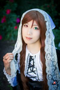 Rating: Safe Score: 0 Tags: 1girl blurry brown_hair depth_of_field dress green_eyes heterochromia jewelry lace lips long_hair long_sleeves looking_at_viewer red_eyes ring solo souseiseki suiseiseki veil User: admin