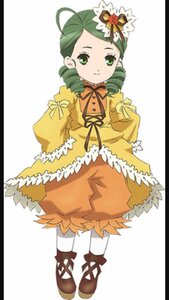 Rating: Safe Score: 0 Tags: 1girl ahoge dress drill_hair frills full_body green_eyes green_hair hair_ornament image kanaria long_sleeves looking_at_viewer ribbon smile solo standing striped twin_drills User: admin