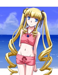Rating: Safe Score: 0 Tags: 1girl beach bikini blonde_hair blue_eyes blush commentary_request curly_hair day drill_hair groin hair_ribbon image kurai_(cry) long_hair looking_at_viewer lowleg male_swimwear midriff navel ocean outdoors pink_shorts ribbon ringlets rozen_maiden shinku shorts smile solo standing swim_trunks swimsuit thigh_gap twin_drills twintails very_long_hair water User: admin