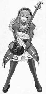 Rating: Safe Score: 0 Tags: 1girl dress electric_guitar frills full_body gothic_lolita greyscale guitar hairband image instrument lolita_fashion long_hair long_sleeves looking_at_viewer monochrome smile solo standing suigintou thighhighs User: admin