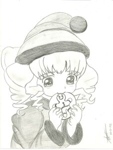 Rating: Safe Score: 0 Tags: 1girl artist_name bangs blush dated dress eyebrows_visible_through_hair graphite_(medium) greyscale hat hinaichigo holding image jester_cap long_sleeves looking_at_viewer monochrome signature solo striped traditional_media upper_body User: admin