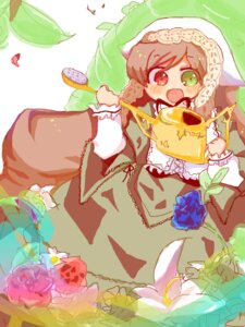 Rating: Safe Score: 0 Tags: 1girl blue_flower brown_hair chain dress flower green_eyes heterochromia hood image long_sleeves open_mouth red_eyes rose smile solo suiseiseki watering_can User: admin