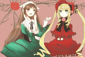 Rating: Safe Score: 0 Tags: 2girls blonde_hair blue_eyes bonnet bow brown_hair dress drill_hair flower green_dress green_eyes heterochromia image long_hair long_sleeves looking_at_viewer multiple_girls open_mouth pair red_eyes rose shinku smile suiseiseki twin_drills twintails very_long_hair User: admin