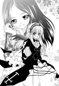 Rating: Safe Score: 0 Tags: 2girls blush dress frills greyscale hairband image kakizaki_megu long_hair long_sleeves looking_at_viewer monochrome multiple_girls open_mouth smile solo suigintou wings User: admin