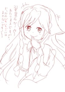 Rating: Safe Score: 0 Tags: 1girl blush bow braid finger_to_mouth hair_bow hong_meiling image long_hair looking_at_viewer monochrome sketch smile solo suiseiseki twin_braids white_background User: admin