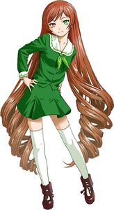 Rating: Safe Score: 0 Tags: 1girl brown_hair dress drill_hair full_body green_dress green_eyes hand_on_hip heterochromia image long_hair long_sleeves looking_at_viewer red_eyes smile solo standing suiseiseki thighhighs twin_drills very_long_hair white_legwear User: admin