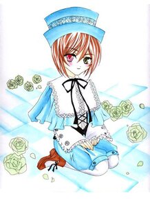 Rating: Safe Score: 0 Tags: 1girl brown_hair dress flower frills full_body green_eyes hat heterochromia image long_sleeves red_eyes rose short_hair sitting smile solo souseiseki User: admin