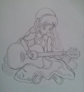 Rating: Safe Score: 0 Tags: 1girl acoustic_guitar bass_guitar bow bow_(instrument) dress electric_guitar guitar hat holding_instrument image instrument long_hair long_sleeves monochrome music pantyhose photo playing_instrument plectrum sitting solo suiseiseki traditional_media User: admin