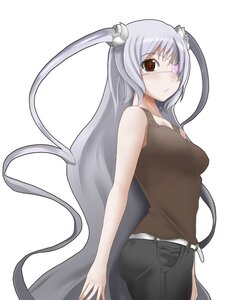 Rating: Safe Score: 0 Tags: 1girl barasuishou belt blush eyepatch hair_ornament image jeans long_hair looking_at_viewer pants red_eyes silver_hair sleeveless solo very_long_hair User: admin
