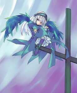 Rating: Safe Score: 0 Tags: 1girl artist_request bangs blue_dress blue_wings boots closed_mouth cross dress frills full_body hairband image long_hair long_sleeves looking_at_viewer red_eyes ribbon rozen_maiden silver_hair sitting solo standing suigintou white_hair wings User: admin