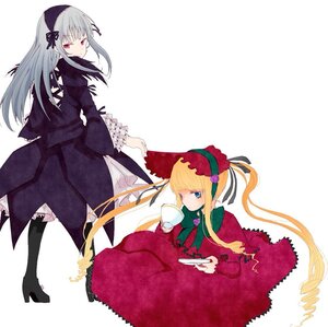 Rating: Safe Score: 0 Tags: 2girls blonde_hair blue_eyes bonnet boots bow cup dress flower frilled_sleeves frills hairband high_heel_boots high_heels image long_hair long_sleeves looking_at_viewer multiple_girls pair saucer shinku sidelocks silver_hair sitting suigintou teacup twintails User: admin