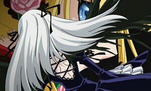 Rating: Safe Score: 0 Tags: black_dress black_ribbon blonde_hair blue_eyes dress flower frills gothic_lolita hair_ribbon image lolita_fashion long_hair long_sleeves multiple_girls pair ribbon rose shinku silver_hair solo suigintou User: admin