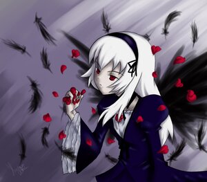 Rating: Safe Score: 0 Tags: 1girl bird black_feathers black_wings crow dove dress feathered_wings feathers flower hairband image long_hair long_sleeves motion_blur petals red_eyes rose rose_petals solo suigintou white_feathers white_hair wings User: admin