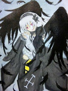 Rating: Safe Score: 0 Tags: 1girl black_ribbon black_wings dress feathers flower frilled_sleeves frills hairband image long_hair long_sleeves looking_at_viewer pink_eyes ribbon rose solo suigintou wings User: admin