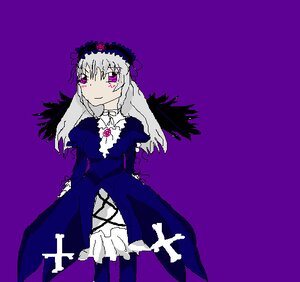 Rating: Safe Score: 0 Tags: 1girl black_wings detached_collar dress frills hairband image long_hair long_sleeves looking_at_viewer pink_eyes purple_background silver_hair simple_background solo standing suigintou wings User: admin