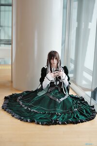 Rating: Safe Score: 0 Tags: 1girl artist_name auto_tagged blurry brown_hair closed_eyes closed_mouth depth_of_field dress frills green_dress indoors long_dress long_hair long_sleeves sitting solo suiseiseki User: admin