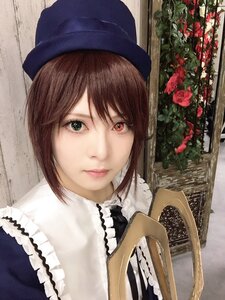 Rating: Safe Score: 0 Tags: 1girl bangs brown_hair closed_mouth eyelashes flower green_eyes hat heterochromia lips looking_at_viewer photo red_eyes red_flower rose short_hair solo souseiseki User: admin