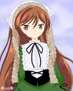 Rating: Safe Score: 0 Tags: 1girl black_ribbon brown_hair dress frills green_dress green_eyes head_scarf heterochromia image long_hair long_sleeves looking_at_viewer red_eyes ribbon smile solo suiseiseki very_long_hair User: admin