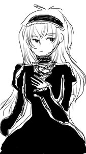 Rating: Safe Score: 0 Tags: 1girl blush breasts closed_mouth dress greyscale hijiri_byakuren image juliet_sleeves long_hair long_sleeves looking_at_viewer monochrome puffy_sleeves simple_background solo suigintou white_background User: admin
