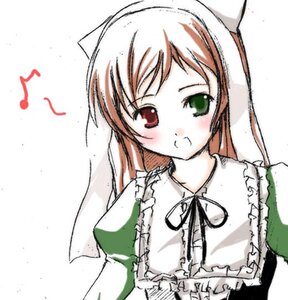 Rating: Safe Score: 0 Tags: 1girl blush dress eighth_note frills green_dress green_eyes head_scarf heterochromia image long_hair long_sleeves looking_at_viewer musical_note red_eyes ribbon simple_background solo suiseiseki upper_body white_background User: admin
