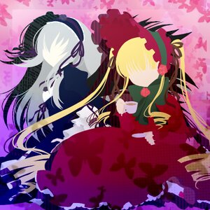 Rating: Safe Score: 0 Tags: 2girls blonde_hair bug butterfly dress drill_hair flower frills hat image insect long_hair multiple_girls pair ribbon shinku suigintou very_long_hair User: admin