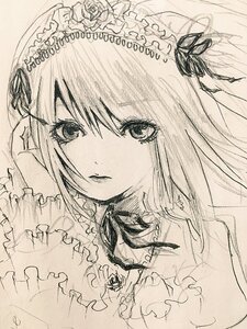 Rating: Safe Score: 0 Tags: 1girl auto_tagged bangs closed_mouth flower frills image looking_at_viewer monochrome ribbon rose solo suigintou traditional_media upper_body User: admin