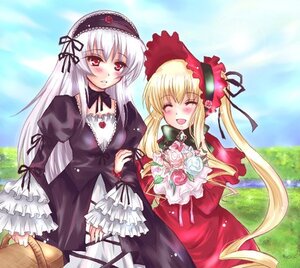 Rating: Safe Score: 0 Tags: 2girls blonde_hair blush bonnet bouquet bow closed_eyes commentary_request dress flower frills hairband hazuki_megumi image long_hair long_sleeves lowres multiple_girls open_mouth outdoors pair red_dress red_eyes rozen_maiden shinku silver_hair smile suigintou twintails User: admin