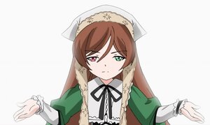 Rating: Safe Score: 0 Tags: 1girl black_ribbon brown_hair dress green_dress green_eyes head_scarf heterochromia image long_hair long_sleeves looking_at_viewer red_eyes ribbon simple_background solo suiseiseki upper_body white_background User: admin