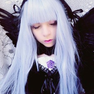 Rating: Safe Score: 0 Tags: 1girl bangs closed_eyes closed_mouth eyelashes flower lace lips purple_rose rose solo suigintou User: admin