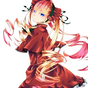 Rating: Safe Score: 0 Tags: 1girl blonde_hair blue_eyes bonnet bow capelet dress drill_hair flower image long_hair long_sleeves looking_at_viewer looking_back red_capelet red_dress rose shinku simple_background solo twin_drills twintails white_background User: admin