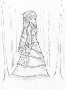 Rating: Safe Score: 0 Tags: 1girl bow chain dress greyscale hair_bow image long_hair looking_at_viewer monochrome sketch smile solo suiseiseki veil wedding_dress User: admin