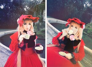 Rating: Safe Score: 0 Tags: 1girl blonde_hair blue_eyes bow dress eating flower food shinku solo star_(sky) User: admin