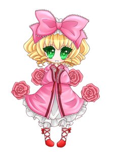 Rating: Safe Score: 0 Tags: 1girl blonde_hair bow chibi dress drill_hair flower frills full_body green_eyes grin hair_bow hina_ichigo hinaichigo image looking_at_viewer pantyhose pink_bow pink_dress pink_flower pink_rose red_flower red_rose rose smile solo User: admin