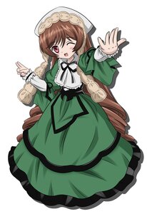 Rating: Safe Score: 0 Tags: 1girl ;d brown_hair dress drill_hair full_body green_dress head_scarf image long_hair long_sleeves looking_at_viewer one_eye_closed open_mouth ribbon smile solo suiseiseki very_long_hair User: admin