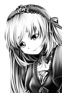 Rating: Safe Score: 0 Tags: 1girl choker closed_mouth flower greyscale hairband image long_hair looking_at_viewer monochrome ribbon rose simple_background smile solo suigintou upper_body white_background User: admin