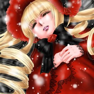 Rating: Safe Score: 0 Tags: 1girl blonde_hair blush bonnet closed_eyes drill_hair flower hat image long_hair long_sleeves rose shinku snowing solo twintails User: admin