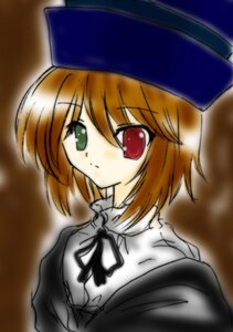 Rating: Safe Score: 0 Tags: 1girl auto_tagged brown_hair green_eyes hat heterochromia image long_sleeves looking_at_viewer red_eyes ribbon short_hair solo souseiseki upper_body User: admin