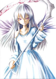Rating: Safe Score: 0 Tags: 1girl bare_shoulders blue_dress closed_mouth collarbone cowboy_shot dress holding image long_hair long_sleeves looking_at_viewer purple_eyes simple_background smile solo suigintou traditional_media wings User: admin