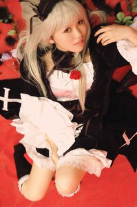 Rating: Safe Score: 0 Tags: 1girl bangs blonde_hair dress flower lace lips long_hair looking_at_viewer lying realistic rose solo suigintou User: admin