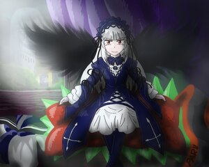 Rating: Safe Score: 0 Tags: 1girl black_wings dress feathered_wings frills hairband image long_hair long_sleeves looking_at_viewer red_eyes silver_hair smile solo suigintou wings User: admin