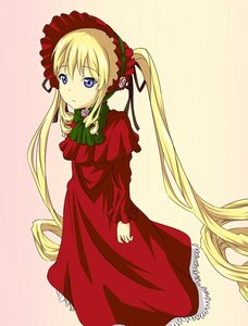 Rating: Safe Score: 0 Tags: 1girl blonde_hair blue_eyes bonnet bow bowtie dress flower green_bow image long_hair long_sleeves looking_at_viewer red_dress rose shinku solo twintails very_long_hair User: admin