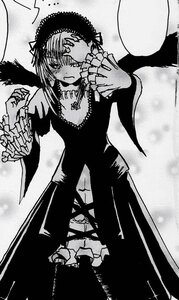 Rating: Safe Score: 0 Tags: 1girl blush dress frills greyscale hairband image long_sleeves monochrome solo standing suigintou wings User: admin