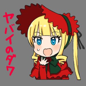 Rating: Safe Score: 0 Tags: 1girl bangs black_background blonde_hair blue_eyes blush bonnet chibi dress eyebrows_visible_through_hair flower image long_hair long_sleeves open_mouth rose shinku solo User: admin