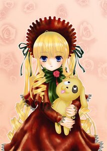 Rating: Safe Score: 0 Tags: 1girl blonde_hair blue_eyes bonnet bow dress drill_hair flower green_bow holding image long_hair long_sleeves looking_at_viewer red_dress rose shinku solo stuffed_animal twin_drills twintails very_long_hair User: admin