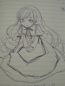 Rating: Safe Score: 0 Tags: 1girl closed_mouth dress frills image long_hair long_sleeves looking_at_viewer monochrome neck_ribbon ribbon sketch solo suiseiseki traditional_media very_long_hair User: admin