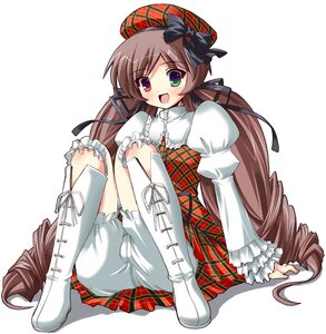 Rating: Safe Score: 0 Tags: 1girl arm_support beret bloomers blush boots brown_hair cross-laced_footwear dress drill_hair frilled_sleeves frills full_body green_eyes hair_ribbon hat heterochromia image knee_boots long_hair long_sleeves looking_at_viewer open_mouth plaid plaid_dress plaid_headwear red_dress red_eyes ribbon rozen_maiden shinshin simple_background sitting solo suiseiseki twintails underwear very_long_hair white_bloomers white_footwear User: admin