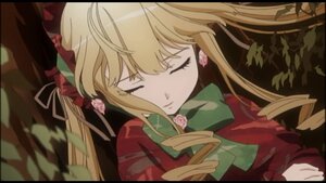 Rating: Safe Score: 0 Tags: 1girl blonde_hair bow bowtie closed_eyes dress flower image letterboxed long_hair long_sleeves pink_rose rose shinku solo User: admin